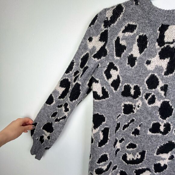 Lovers + Friends Speak Up Sweater Dress Charcoal Gray Leopard Knit Long Sleeve S - Picture 5 of 13